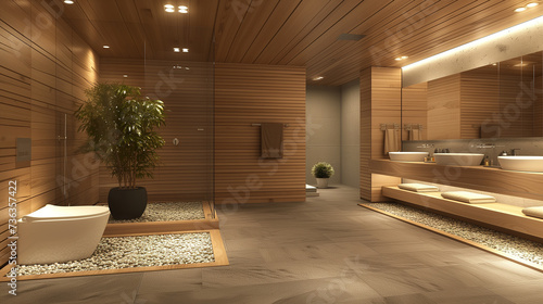 Modern bathroom Decorate wall and floor with wood