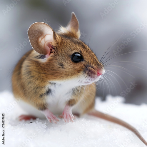 Mała myszka na śniegu w zimie