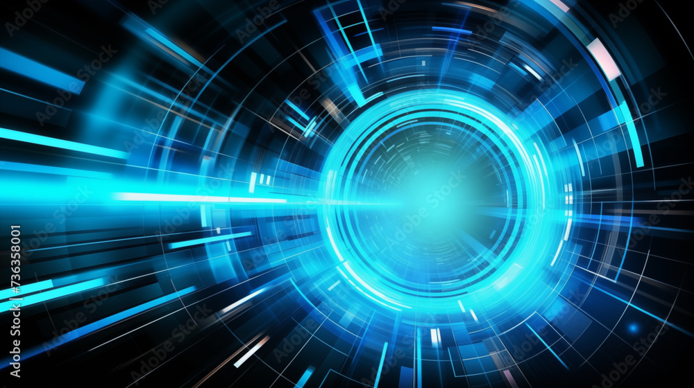 Abstract background of advanced technology navy and cyan circle, portal or pathway with futuristic modern digital technological design Abstract background of advanced technology navy and cyan circle, portal or pathway with futuristic modern digital technological design