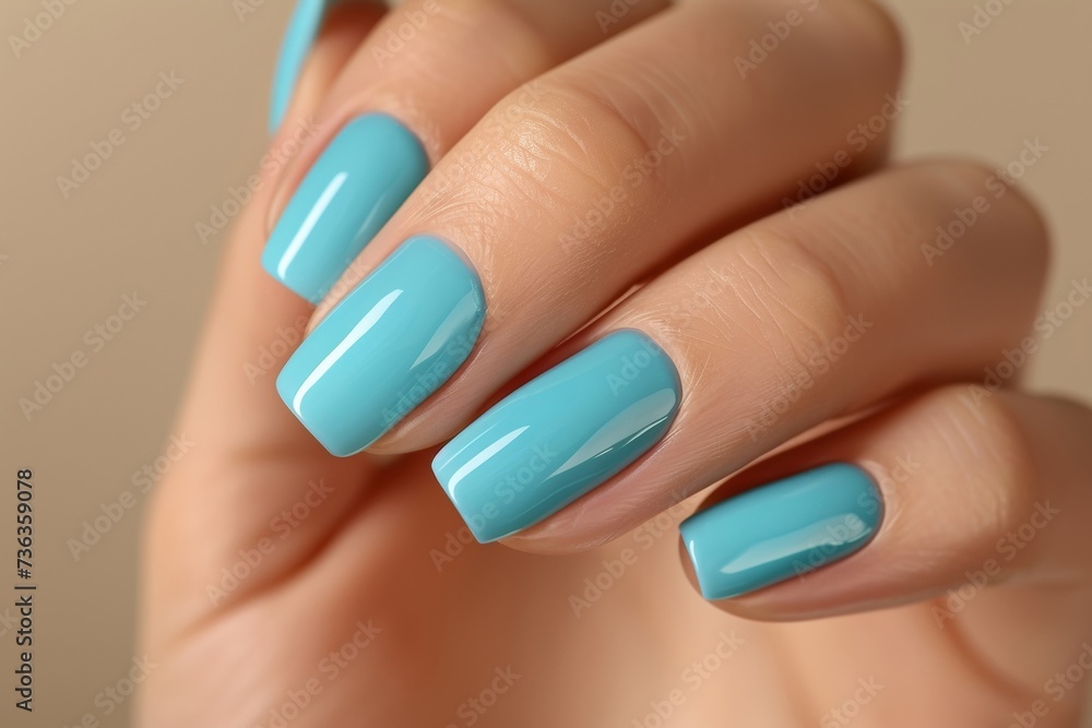 Luxurious blue nail polish on a glamorous woman's hand, perfected with a gel manicure at a high-end salon. Beautiful nail art on a female model's hand with a classic French manicure touch. Luxurious blue nail polish on a glamorous woman's hand, perfected with a gel manicure at a high-end salon. Beautiful nail art on a female model's hand with a classic French manicure touch.
