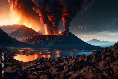 disaster scene of volcanos, illustration force of nature - concept art, ai generated image computer