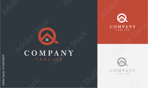 Initial logo QA monogram with abstract house shape clean elegant real estate logo design