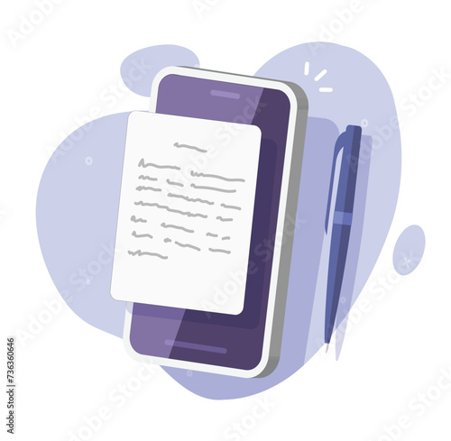 Writing text content on mobile cell phone app vector icon graphic 3d illustration, creating letter via pen on cellphone smartphone, typing essay story on screen image clipart