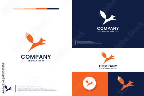 jumping fox, speed and instinct, logo design template.