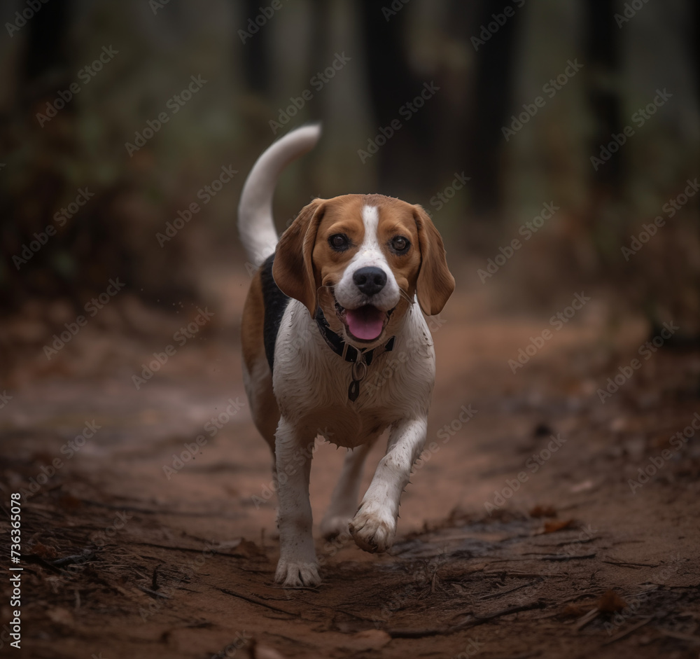 dog running forest background