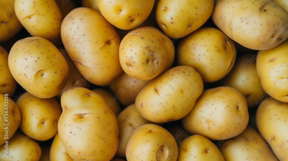 Close-up of a fresh raw potatoes background. fresh bio food. banner with copy space Close-up of a fresh raw potatoes background. fresh bio food. banner with copy space