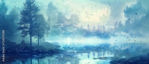 Artistic conception of beautiful landscape painting of nature of forest, background illustration, tender and dreamy design