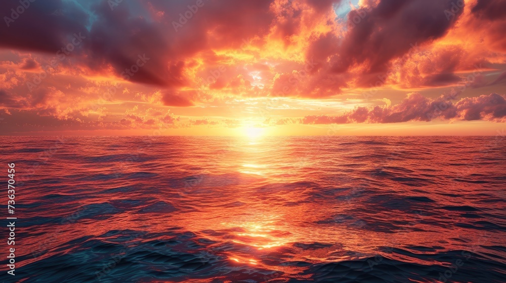 Ocean landscape at sunset with calm sea and bright sky Ocean landscape at sunset with calm sea and bright sky