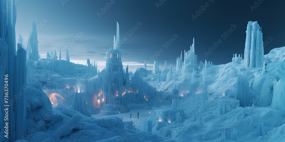 Illustration Amazing fairytale ice castle - obrazy, fototapety, plakaty 