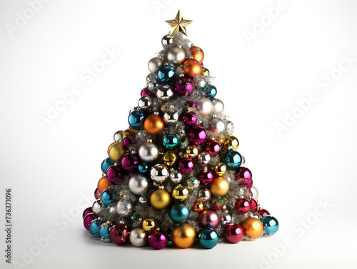Decorated New Year'S Tree With Large Multicolored Balls Is Isolated On White Background