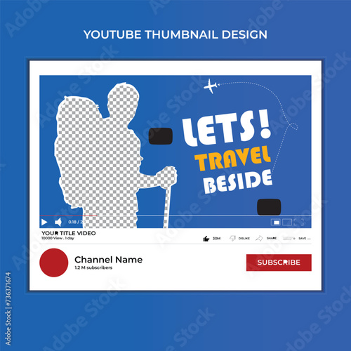 Travel youtube thumbnail design vector template