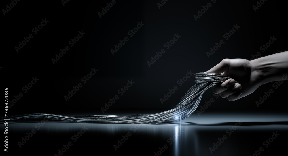 Glasfaserkabel, Leuchtendes Kabel mit leuchtenden Adern, Schnelles Internet durch digitalen Ausbau des Netzes, Abstrakte Darstellung eines Glasfaserkabels Glasfaserkabel, Leuchtendes Kabel mit leuchtenden Adern, Schnelles Internet durch digitalen Ausbau des Netzes, Abstrakte Darstellung eines Glasfaserkabels