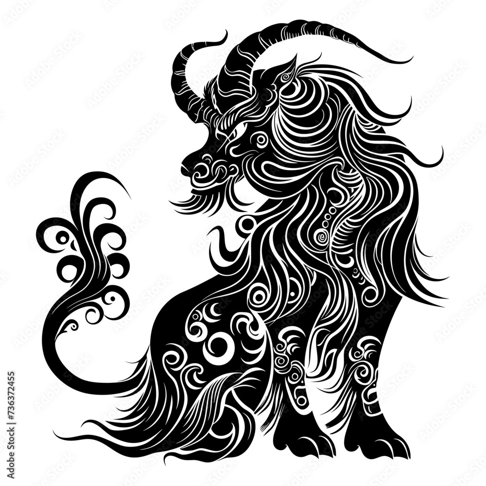 Silhouette Xiezhi or haetae the Mythical Creature ancient beast black color only Silhouette Xiezhi or haetae the Mythical Creature ancient beast black color only