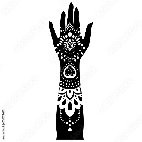 Silhouette wrist with henna tattoo mandala tattoo black color only