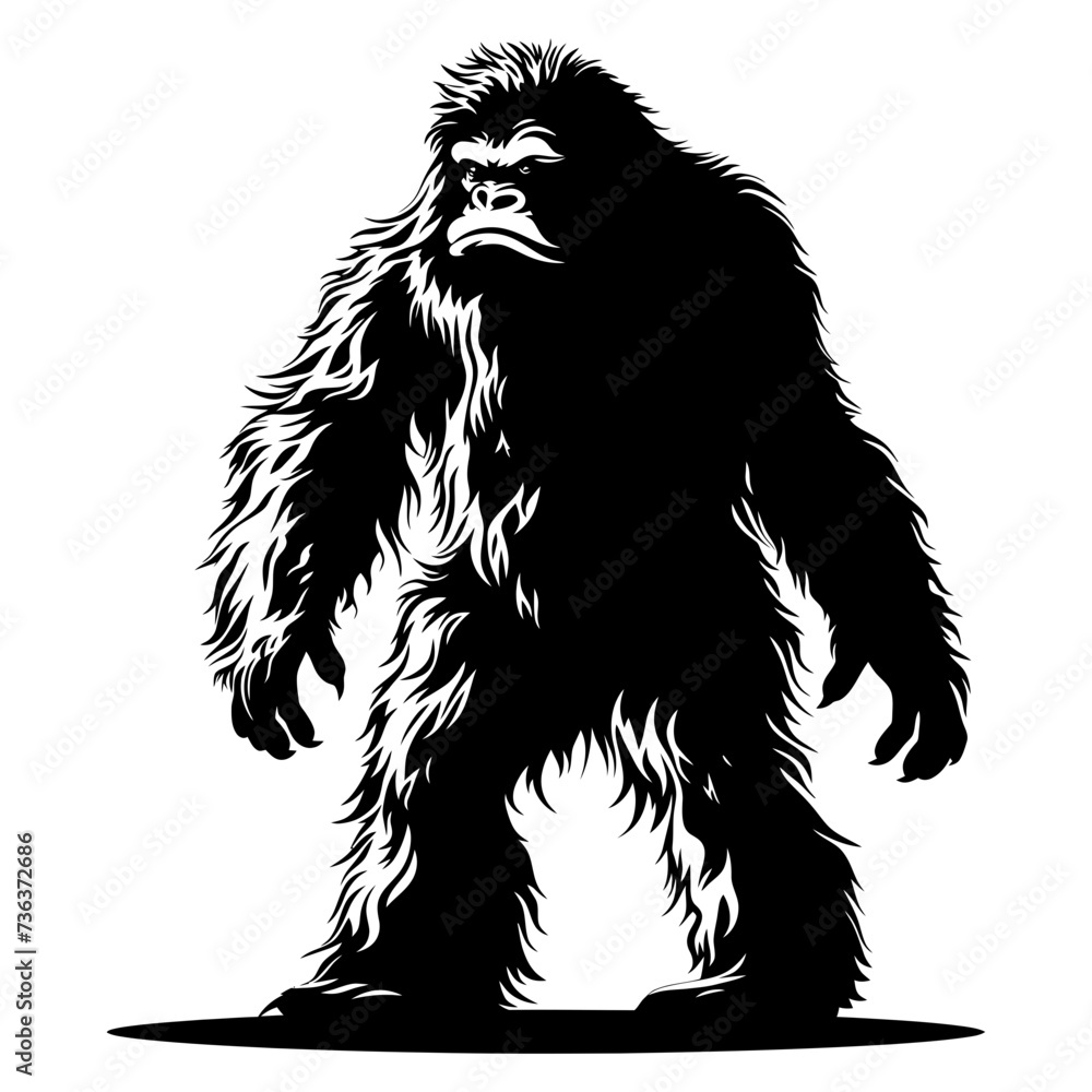 Silhouette Yeti the Mythical Creature ancient beast black color only Silhouette Yeti the Mythical Creature ancient beast black color only