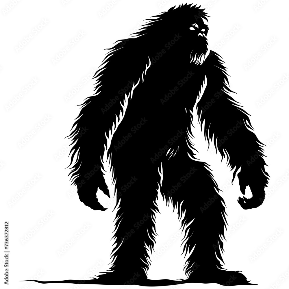 Fototapeta premium Silhouette Yeti the Mythical Creature ancient beast black color only