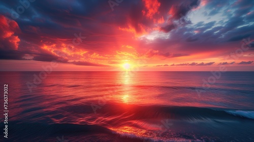 Ocean landscape at sunset with calm sea and bright sky