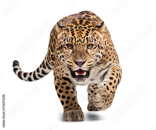 scary leopard in hunting mode, isolated on transparent background © FP Creative Stock