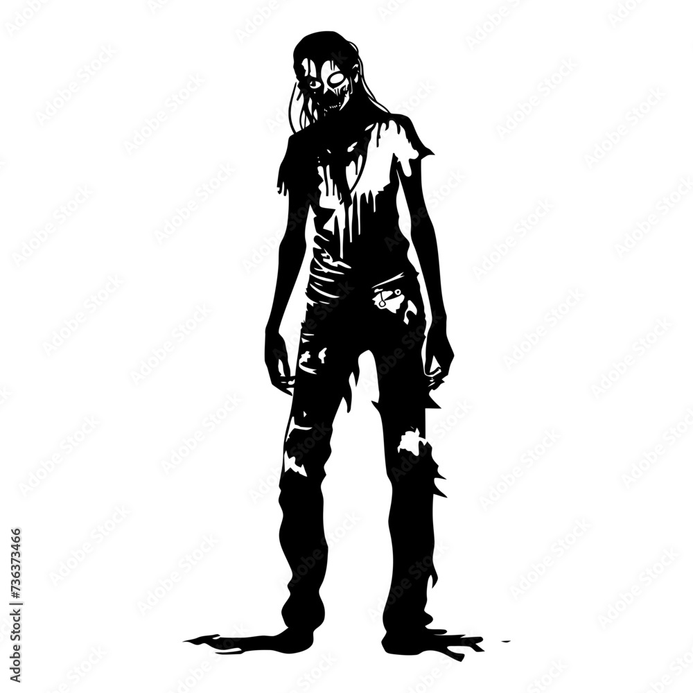 Fototapeta premium Silhouette zombie women black color only full body