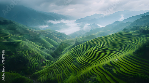 A breathtaking aerial view of vast terraced rice fields.