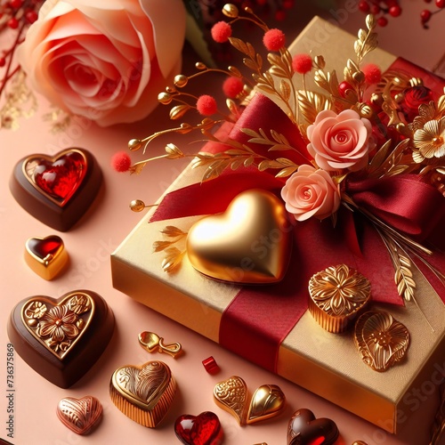 heart shaped chocolates and rose © mizazney