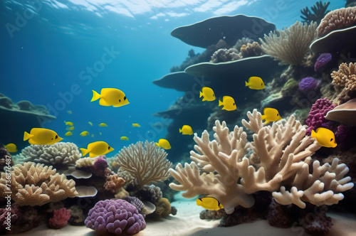 Coral reef with fish in the sea, ocean
