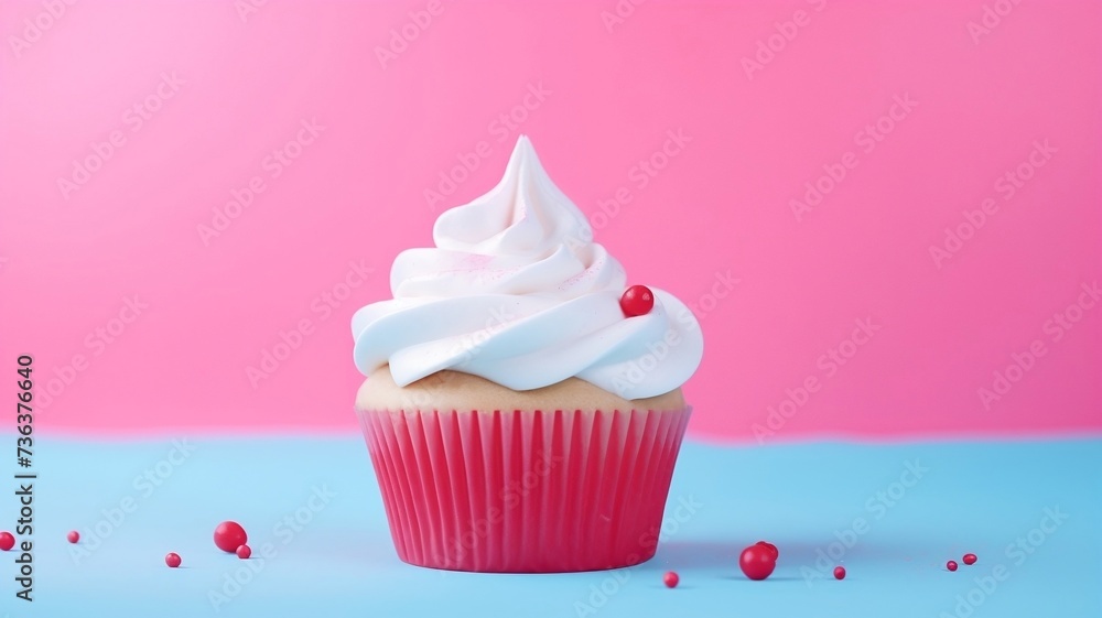 Delicious cupcake with white frosting on a blue surface
Delicious cupcake with white frosting on a blue surface