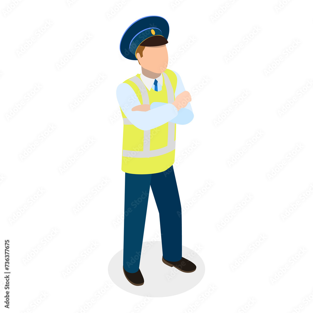 3D Isometric Flat  Set of Traffic Policeman Characters. Item 2