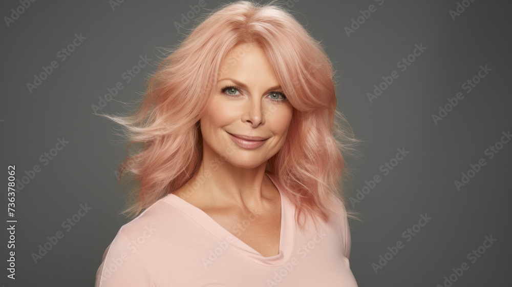 Youth fashion and beauty. Pretty mid age woman fashion model poses on studio background. Hairstyle, makeup and cosmetics. Copy space. Youth fashion and beauty. Pretty mid age woman fashion model poses on studio background. Hairstyle, makeup and cosmetics. Copy space.