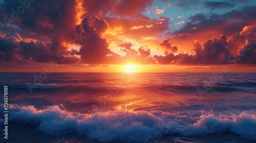 Seascape landscape of ocean with waves at sunrise .