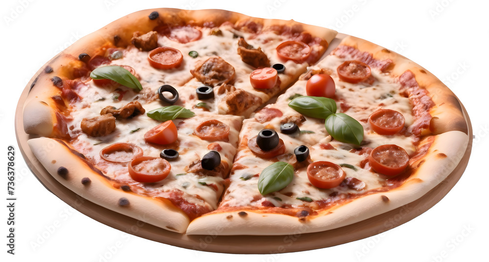 image of Italian pizza on a transparent PNG background. Food and cooking