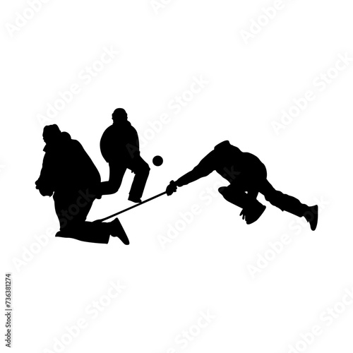 Broomball player silhouette vector art.