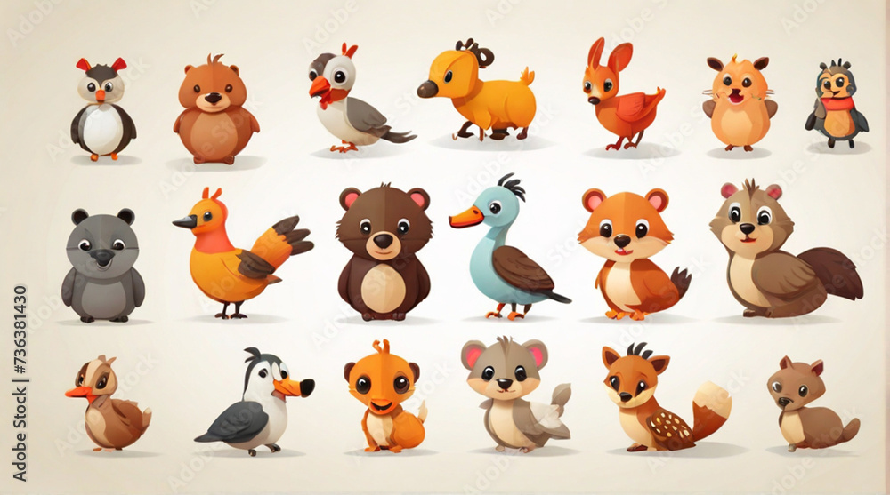 flat logo of vector cute animal cartoon vector icon set illustration, animal cartoon icon collection. set of animals. flat logo of vector cute animal cartoon vector icon set illustration, animal cartoon icon collection. set of animals.
