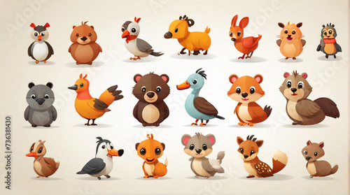 flat logo of vector cute animal cartoon vector icon set illustration, animal cartoon icon collection. set of animals.