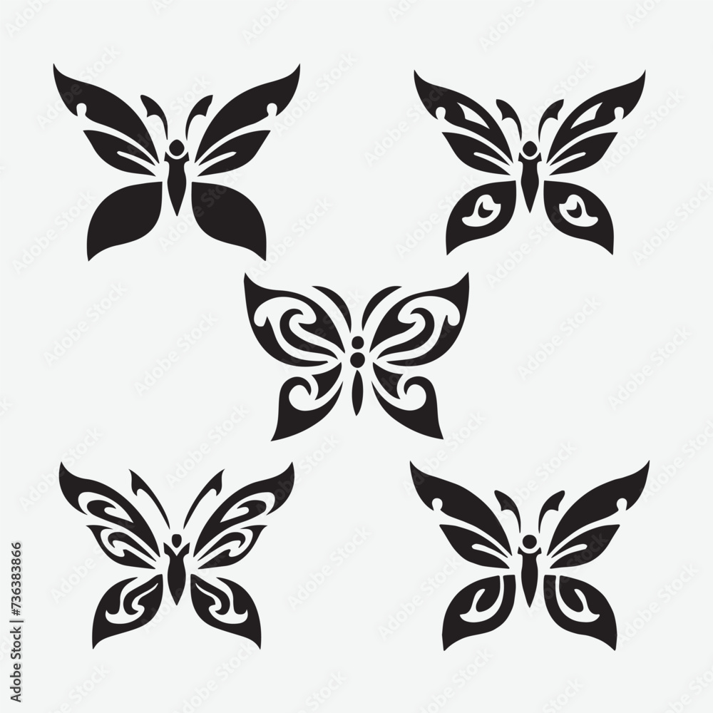 Beautiful black and white butterfly isolated vector image, Illustrations of butterfly silhouette icon on white background