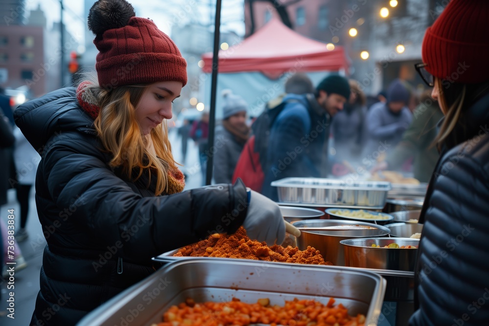 Volunteers Bring Warmth And Hope As They Serve Meals To The Homeless. Сoncept Homeless Support, Volunteerism, Community Service, Food Assistance, Empathy