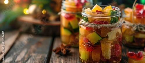 marinating dried fruits in liquor for Christmas baking photo