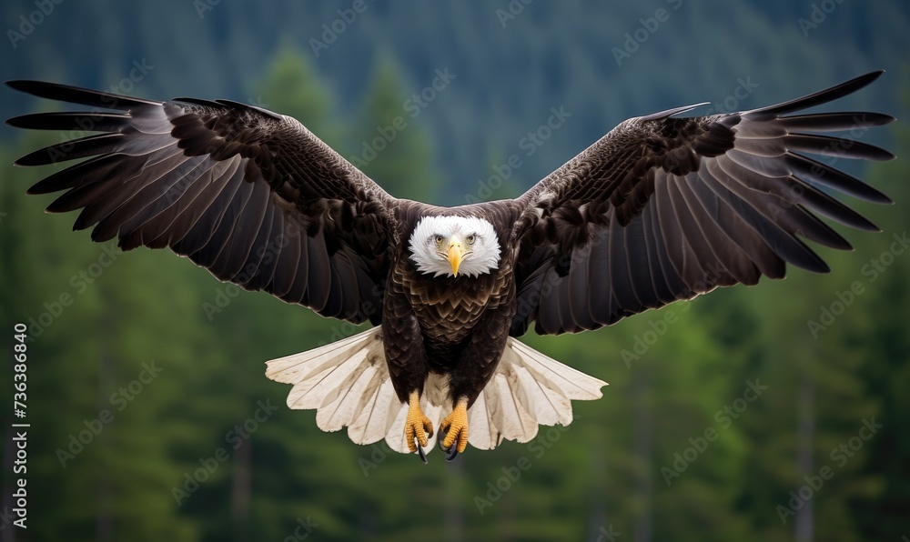 Bald Eagle Spreads Wings in Front of Forest Bald Eagle Spreads Wings in Front of Forest