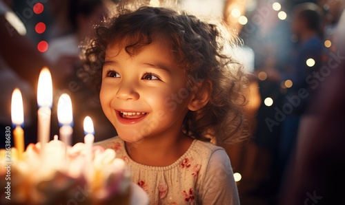 Young Girl With Lit Candles in Front of a Cake © uhdenis