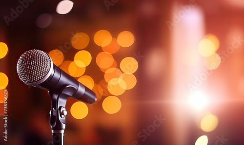 Microphone on Stand in Front of Blurry Background