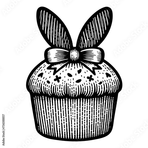 Easter cake with a bow and bunny ears decor sketch