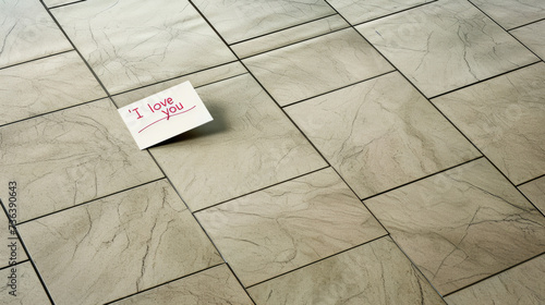 A candid confession on city tiles: "I love you" note abandoned, a stark contrast against the structured urbanity