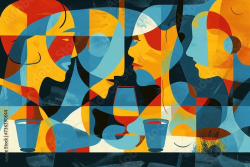 Diverse Group of People Standing Together in a Park, An abstract illustration representing the intertwining voices and topics on a roundtable podcast, AI Generated