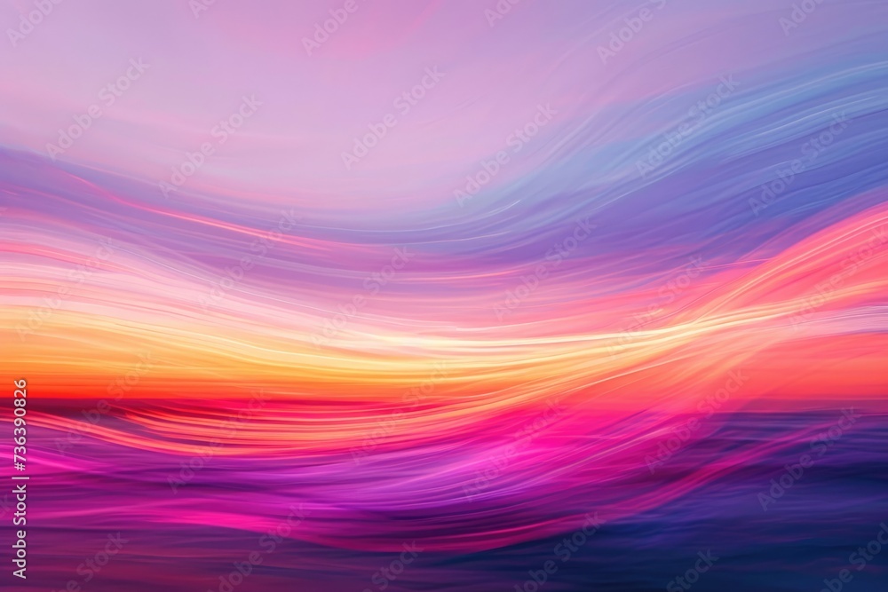 This painting showcases a vibrant sunset with colorful hues reflecting in the water, An abstract portrayal of a sunset with streaks of pink, purple, and orange, AI Generated This painting showcases a vibrant sunset with colorful hues reflecting in the water, An abstract portrayal of a sunset with streaks of pink, purple, and orange, AI Generated