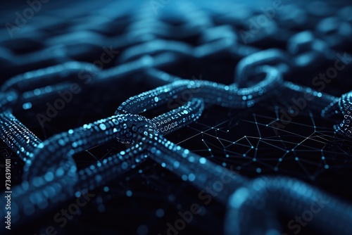 A photo of a computer screen with a metal chain securely fastened to it, An abstract representation of blockchain transactions, AI Generated