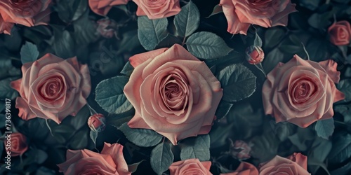 Romantic Valentines Day Wallpaper: Beautiful Pattern Of Pink Roses And Bouquets For Couples On February 14Th. Сoncept Valentine's Day Romantic Wallpaper, Pink Roses And Bouquets