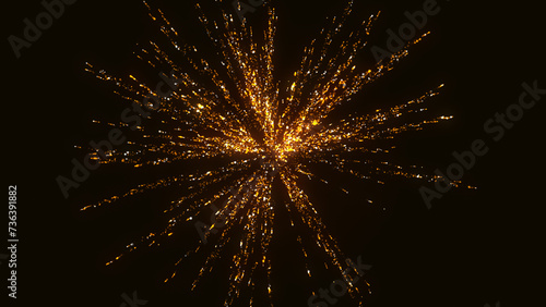 3D rendering of an abstract volumetric structure of bright particles on a dark background