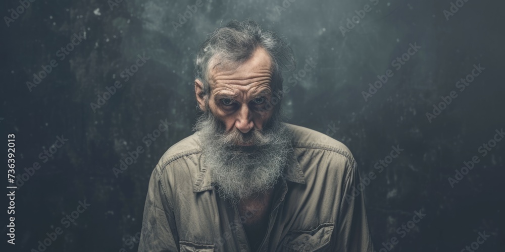 Resilient Man Faces Life's Challenges Solo With A Weathered, Disheveled Appearance. Сoncept Solo Survival, Weathered Resilience, Life's Challenges, Disheveled Strength Resilient Man Faces Life's Challenges Solo With A Weathered, Disheveled Appearance. Сoncept Solo Survival, Weathered Resilience, Life's Challenges, Disheveled Strength