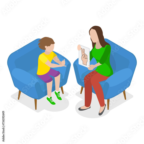 3D Isometric Flat Vector Illustration of Special Teaching, Tutoring for Dsabled Students. Item 1