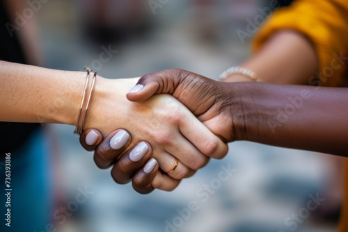 Diverse Hands Unite In Powerful Handshake, Symbolizing Unity And Inclusivity. Сoncept Inspirational Quotes, Beautiful Landscapes, Macro Photography, Fashion Trends, Delicious Food Recipes © Anastasiia